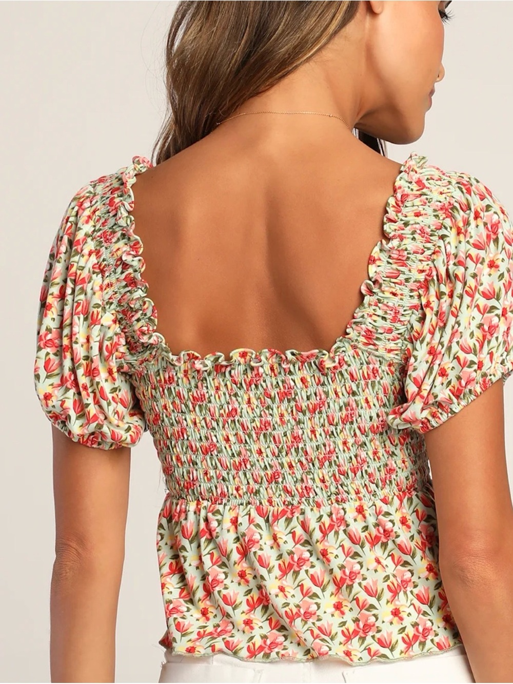 Lulu’s Such A Flirt Sage Floral Smocked Peplum Short Sleeve Top - Picture 2 of 11